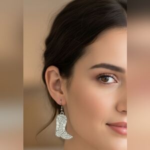 Blossom Silver Glitter Cowboy Boot Earrings NEW